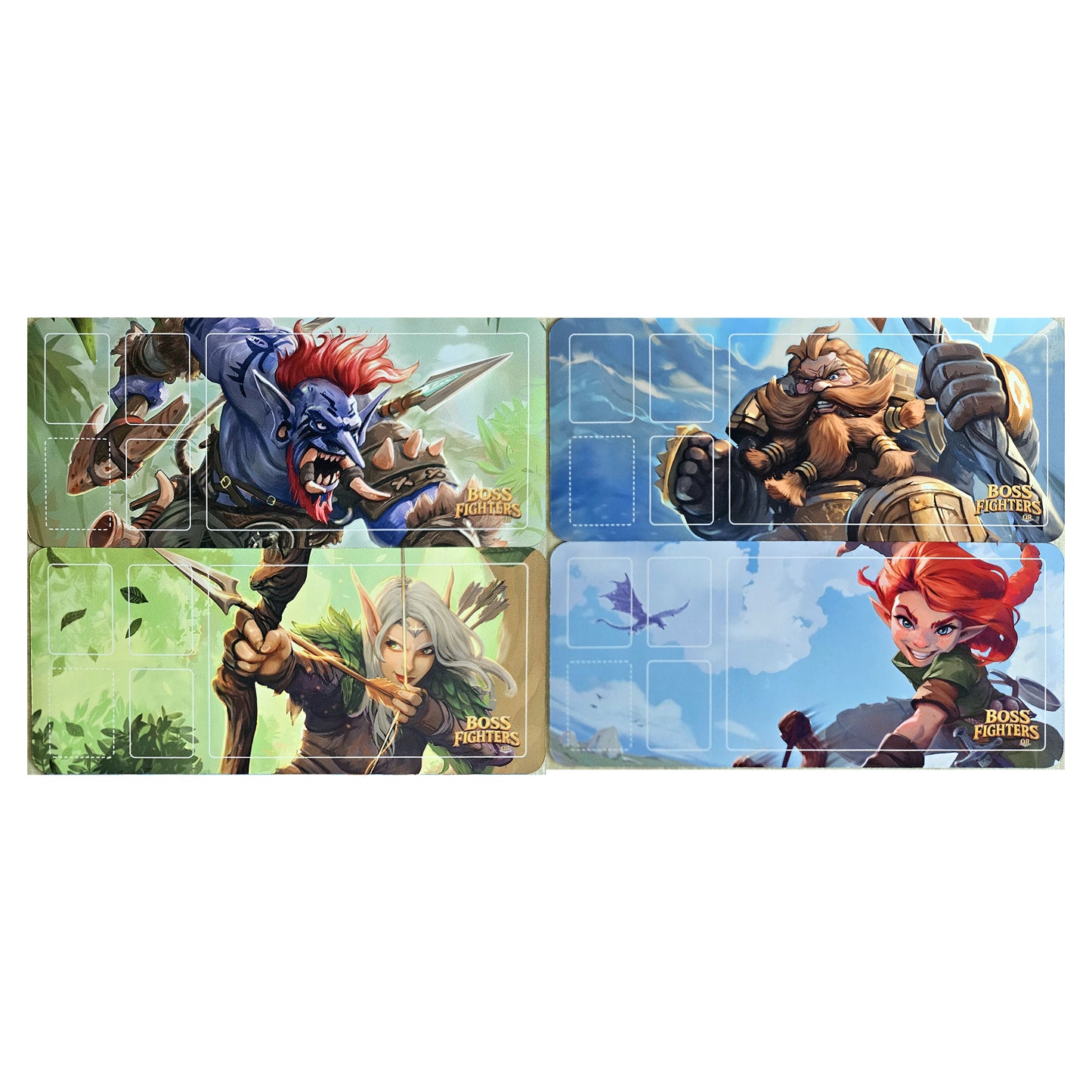 Boss Fighters QR: 4x Spielmatten/Playmats aus Neopren für Ork, Halbling, Zwerg, Elfe