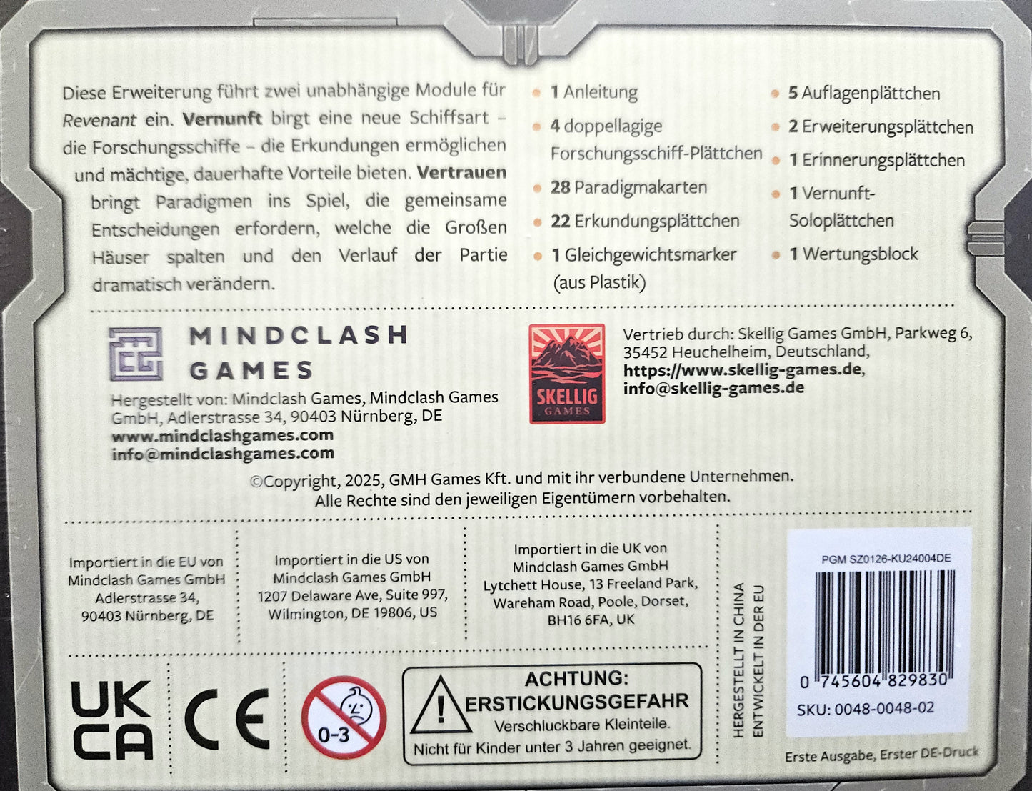 Revenant: Vernunft und Vertrauen (DE), Erweiterung, Skellig Games, Brettspiel