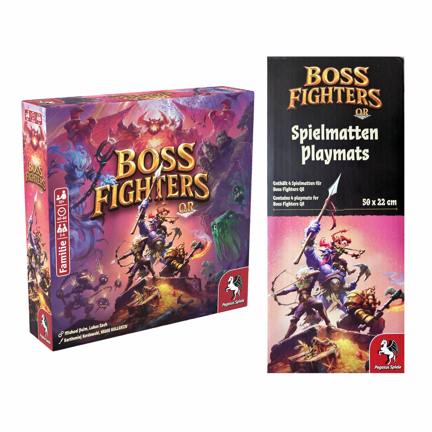 Boss Fighters QR Bundle (DE): Grundspiel & 4 Neopren-Playmats