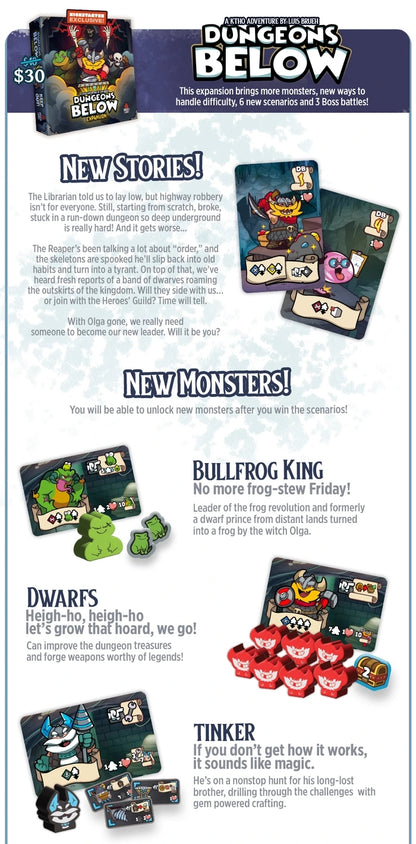 Keep The Heroes Out: Dungeons Below (EN), Erweiterung: Monster, Bosskämpfe, Szenarien