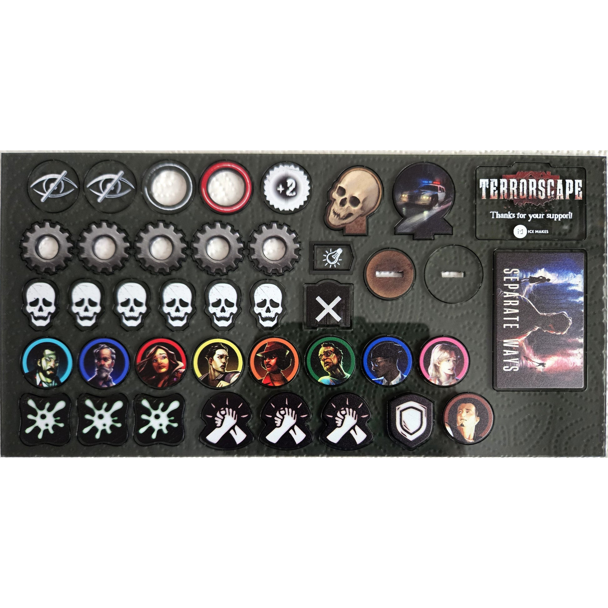 Terrorscape: Deluxe Acrylic Tokens Komplettset, Deluxe-Erweiterung für alle Erweiterungen, Tokens, Vorderseite