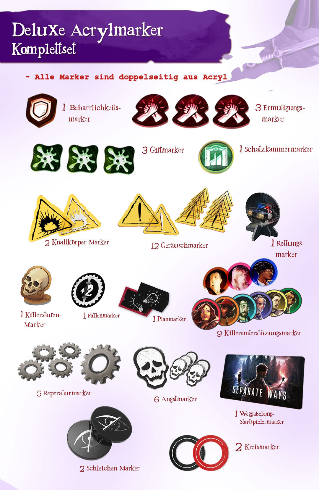 Terrorscape: Deluxe Acrylic Tokens Komplettset, Deluxe-Erweiterung für alle Erweiterungen, Materialübersicht